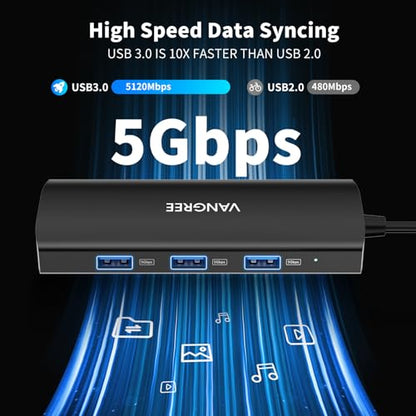 VANGREE USB C Hub 8 in 1, 3 USB-C+3 USB-A 3.2 10Gbps, 4K60Hz HDMI, 100W PD - color: Black