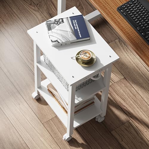 TUTOTAK Printer Stand, 3 Tier Rolling Printer Cart with Charging Station | Small Under Desk Printer Table with Wheels for Small Space, Office, Home, White PS02BW001 - color: White, size: 3 tier(15.7 x 11.8 x 23.6inchs)