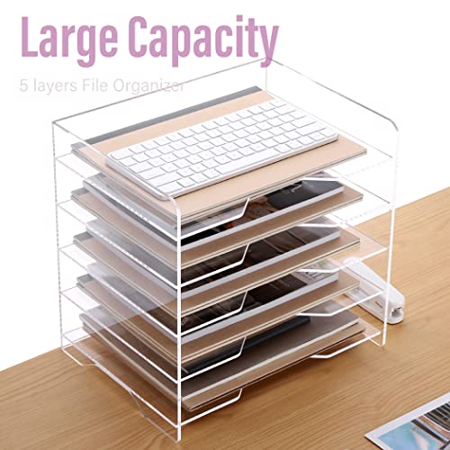 SANRUI Acrylic Paper Organizer Letter Tray for Desk, 5 Tier Enlarged File Sorter,Clear File Holder Desktop Shelf Document Storage for School Office Home - style: Enlarged 5 Tier File Tray Holder
