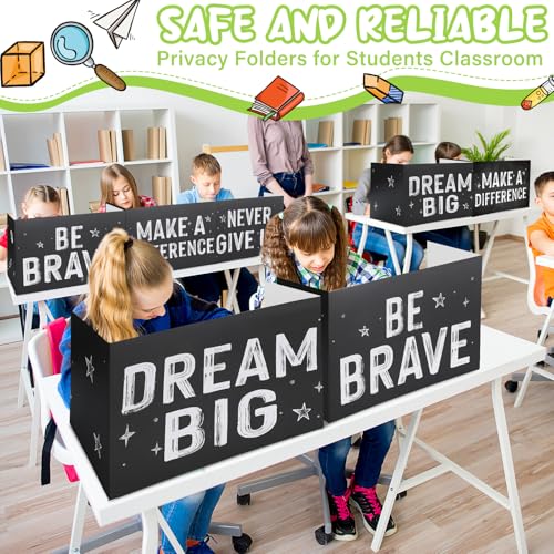 Honoson 24 Pcs Inspirational Privacy Folders for Students | Cardboard Desk Shields with Motivational Words, 6 Designs for Classroom Study, Tri-fold Exam Dividers, Bulk Test Boards - style: Monochromatic