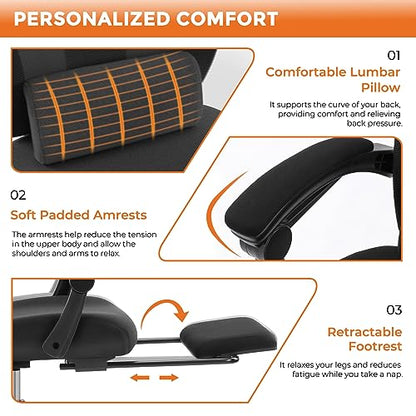 Sweetcrispy Ergonomic Office Chair, Computer Desk Chair with Lumbar Support | High-Back Mesh, 360° Rolling Work, Swivel with Wheels, Comfy Arms, Home Bedroom Study, Black - color: Black