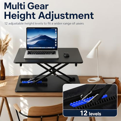 Height Adjustable Standing Desk Converter, 25.16" x 15.75", Black | Ready to Use Desk Riser for Laptop and Monitor, Sit Stand Workstation for Office, Bedroom and Living Room