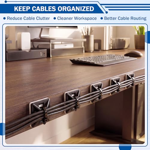 Reallnaive 300 Pcs 1/2'' Self Adhesive Cable Zip Tie Mounts for Desk, Black - color: Black, size: 1/2''