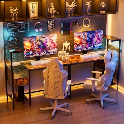 Computer Desk with Power Outlet and USB Charging Station, Space-Saving Study Writing Table with Storage Shelves, PC Laptop Workstation for Home Office Bedroom (Brown) - color: Brown