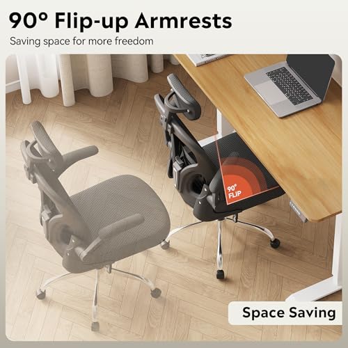 DEVAISE Office Chair High Back Mesh Ergonomic Desk Chair with Flip-up Armrests, Adjustable Headrest and Lumbar Support, Black