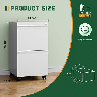 GarveeHome Heavy-Duty 2-Drawer Metal Filing Cabinet with Lock White - size: 26.18"H-2 Drawers