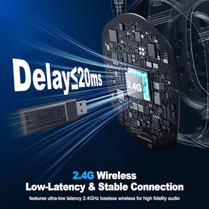 Wireless Gaming Headset for PS5, PS4, PC, Switch, 20ms Low Latency with Mic - color: Black