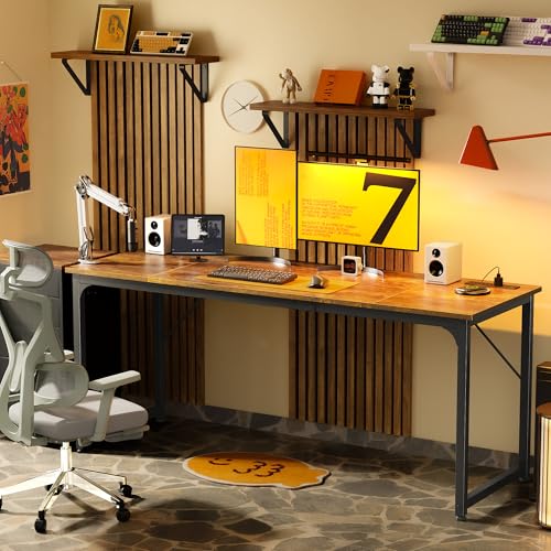 PRAISUN 70 X 24 Inch Computer Desk, Power Outlets, USB-C, Rustic Brown - color: Rustic Brown, size: 70inch