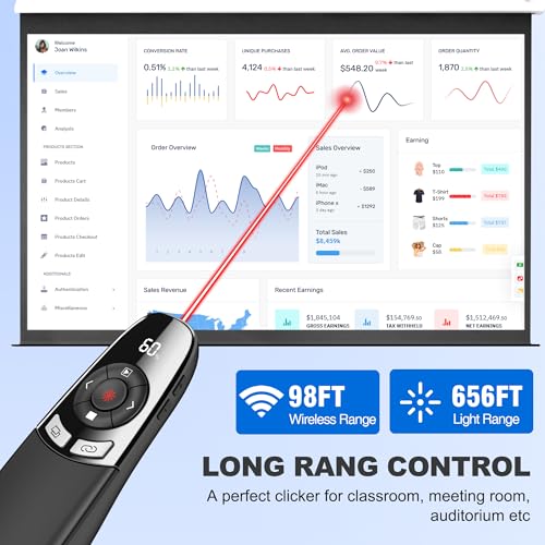 Presentation Clicker for PowerPoint with Red Laser Pointer and Timer, Wireless Clicker for Laptop Presentations Remote, Power Point Remote Clicker for Computer/Mac/PPT/Google Slide Advancer - size: Red-Timer-Battery Display