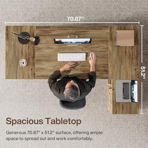 Tribesigns 71 Inch Executive Desk with Storage Cabinet, Large Office Desk L Shaped Computer Desk with Storage Shelves, Business Furniture Desk Workstation for Home Office, Rustic Brown