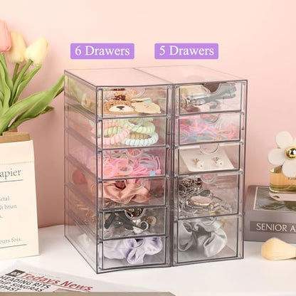 Hipiwe Plastic Drawer Organizer Desktop Storage Box with 6 Pull Out Drawers | Drawers Box for Bathroom, Dresser, Cosmetic Hair Tie Container for Women - size: 6-Drawers, 6.9"Lx4.1"Wx9.8"H