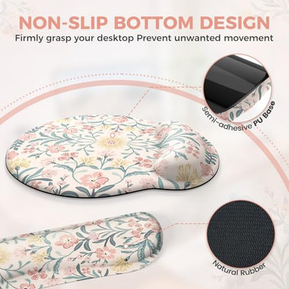 iCasso Desk Pad Mat, Large Mouse Pad and Keyboard Wrist Rest Set, Desk Protector Mat,4in1 Ergonomic Carpal Tunnel Keyboard Pad with Wrist Support for Desktop Cover Home Office Computer(Pink Flowers) - color: Pink Vine Flowers