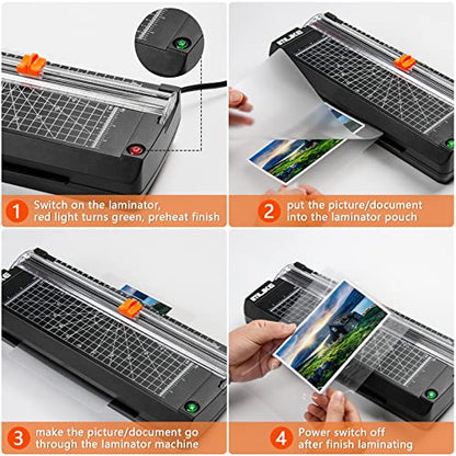 IMLIKE A4 Thermal Laminator with Laminating Pouches - 9" Photo Laminating Machine, Built-in Paper Trimmer, 6-in-1 Black Laminator for Home, School, and Office Use - color: Black
