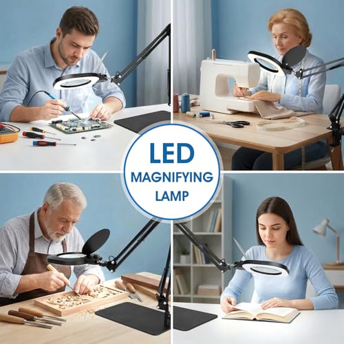 12X Magnifying Glass with Light and Stand: 27 Inch Extra Long Arm