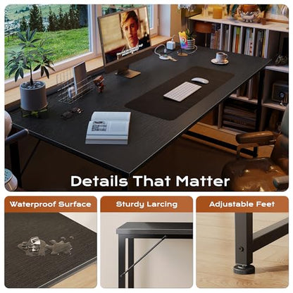 PRAISUN 54 X 24 Inch Deeper Desk with Power Outlets - color: Black, size: 53.9*23.6 inch