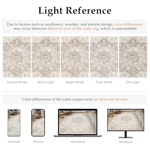PureCozy Beige 4x5 Washable Area Rug Vintage Oriental Medallion Carpet | Soft Low Pile, Non Slip, Stain Resistant, Neutral Retro Decor for Living Room, Bedroom, Dining Room, Kids Room - color: Beige, size: 4' x 5' (Rectangular)