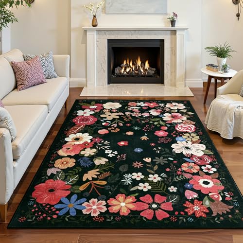 Vasofe 4x6 Area Rug, Machine Washable Bedroom Rugs, Office Chair Mat, Black - color: Black, size: 4' x 6' (Rectangular)