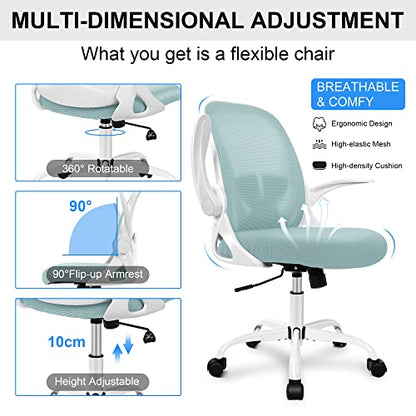 Office Chair Ergonomic Desk Chair with Flip up Armrests Swivel Breathable Desk Mesh Computer Chair with Adjustable Lumbar Support and Height for Conference Room (Light Blue) - color: Light Blue