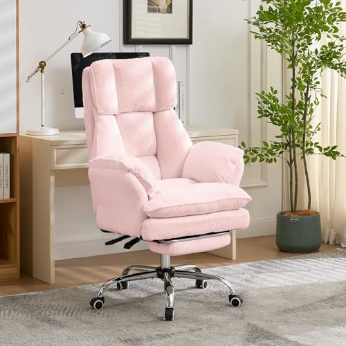 JOMEED Cloud Cross Legged Office Chair with Footrest,Flip Armrest,Pink - color: Pink