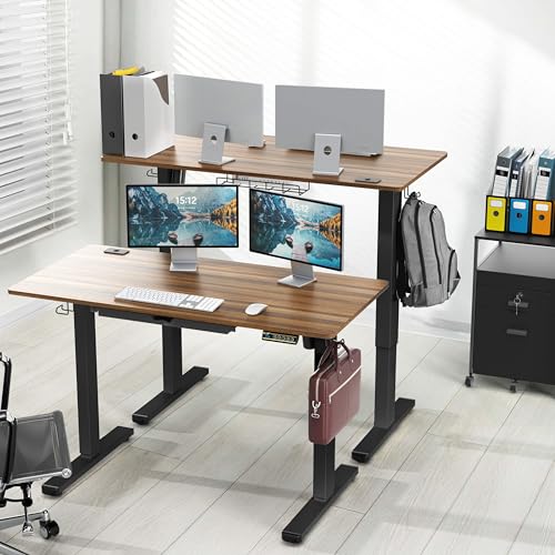 SHW 48-Inch Electric Height Adjustable Standing Desk w/Drawer, Walnut - color: Walnut, size: 48-Inch