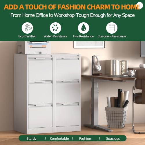3 Drawer File Cabinet with Lock, Filing Cabinets for Home Office - color: White, size: 3 Drawer - Vertical