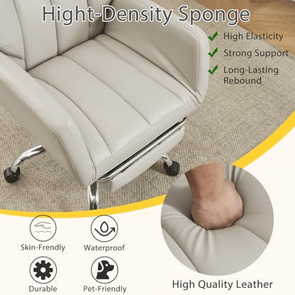 JOMEED Cross Legged Office Chair with Footrest,Flip Armrest,Beige - color: Cream Beige
