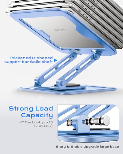 LOXP Adjustable Laptop Stand, Computer Stand with 360 Rotating Base | Ergonomic Laptop Riser Mount for Desk Foldable Protable Computer Desk Fits with MacBook Pro Air (10-16") - Blue