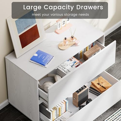 ModernMate 31.5" Lateral Wood Filing Cabinet with 2 Large Drawers, White - color: White