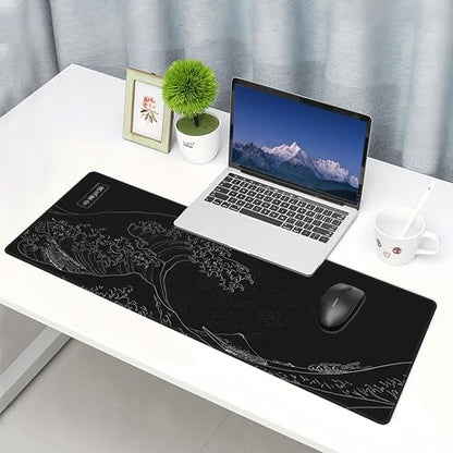 Great Wave Off Kanagawa Desk Mat,Black Gaming Mouse Pad,31.5 x 12 in | Large Extended Japanese Sea Wave Anime Mousemat,XL Minimalist E-sport Soft Micro Woven Cloth PC Keyboard Mat,80x30 cm - color: Sea Wave Y