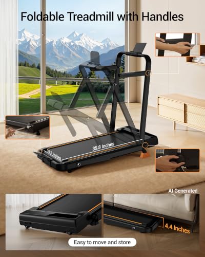 16% Incline Walking Pad Treadmill, 3-in-1 Under Desk Treadmill with Handles | Foldable, Compact, Portable Treadmills for Home Small, 2.5HP Quiet Brushless, 330 LBS Capacity, Home Office, LED Display
