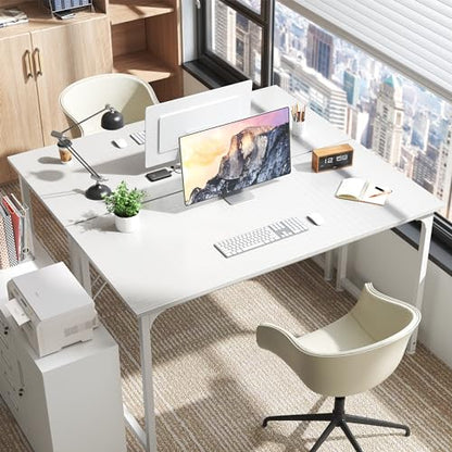 Huuger Computer Desk, 55 Inch Home Office Desk, Gaming Writing Work from Home Study Desk, Large Legroom, Sturdy Metal Frame, Modern Simple, White - color: White, size: 54inch