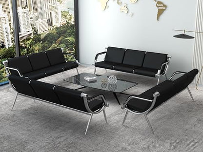 Kinsuite 9-Seat Office Reception Waiting Room Chairs - 3pcs 3-seat Guest & Reception Chairs for Salon Barber Bench Airport Bank Hall Visitor Guest Black PU Leather Office Sofa, Black - size: 3-seat*3