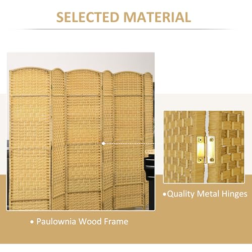 HOMCOM 6 Panel Room Divider, 6' Tall Folding Privacy Screen, Hand-Woven Freestanding Wall Partition for Home Office, Bedroom, Nature Wood - color: Natural Wood, size: 6 Panel
