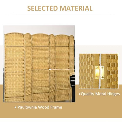 HOMCOM 6 Panel Room Divider, 6' Tall Folding Privacy Screen, Hand-Woven Freestanding Wall Partition for Home Office, Bedroom, Nature Wood - color: Natural Wood, size: 6 Panel