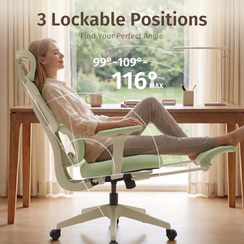 WELAX Ergonomic Office Chair with Lumbar Support, High Back Home Desk Chair with 3D Headrest & 4D Armrests, S3 Pro Ergonomic Mesh Office Chair with Footrest, Gaming & Executive Computer Chairs, Green - color: Cloud Green, size: With 16.5'' Footrest