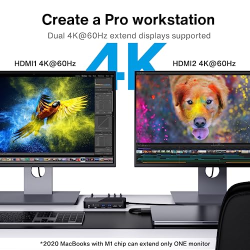 iVANKY FusionDock 1+ MacBook Pro Docking Station with 150W Power Adapter | 12-in-1 Dual 4K@60Hz Thunderbolt 3/4 Dock, 10Gbps, 96W PD, 2.5Gbps Ethernet, SD/TF Audio (Incompatible with Window) - color: Black Ultra