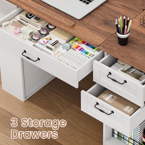 Drafting Table with Storage Cabinet & Drawers, Adjustable Drawing Desk with Open Shelves, Craft Table Painting Desk for Artists, Painters, Drawing, Crafting, Reading, Writing, Working - color: White
