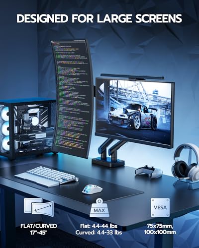 ARES WING 17-45 Inch Monitor Arm Ultrawide Dual Monitor Mount, Black | Heavy Duty Mechanical Spring Monitor Stand Adjustable Arms Holds up to 44lbs, 75/100 VESA Mount with Clamp/Grommet Base - color: Black, style: Non RGB
