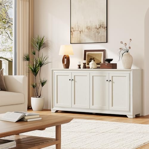 ONBRILL 60" Buffet Cabinet with Storage, 4 Doors & Adjustable Shelves, Grey - color: Grey