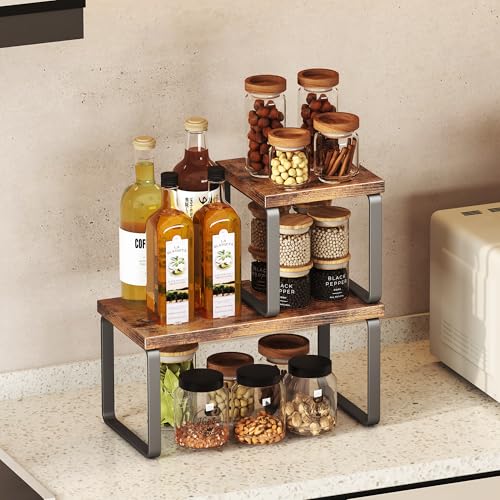 Homeiju Wooden Desktop Organizer Shelf, 2-Tier Adjustable Freestanding Bookshelf Desk Shelf, Stackable Desk Organizer for Office, Dorm, Bedroom, Space Saving, Easy Assembly, Rustic Brown (1 Pack) - size: 1 Pack
