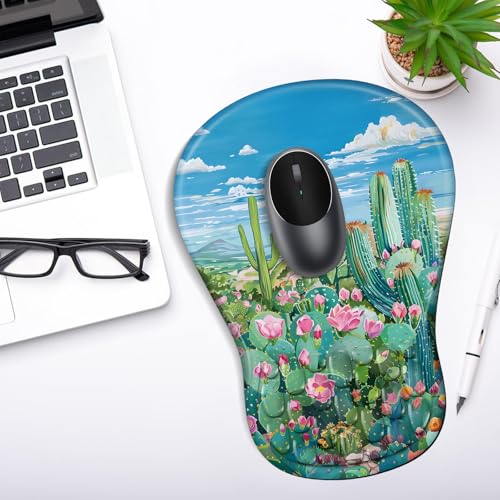 YIWEI Ergonomic Mouse Pad with Wrist Rest for Carpal Tunnel Pain Relief - color: Cactus