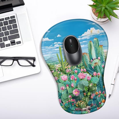 YIWEI Ergonomic Mouse Pad with Wrist Rest for Carpal Tunnel Pain Relief - color: Cactus