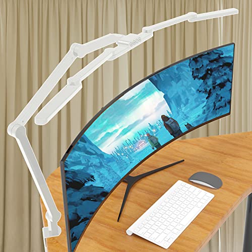 EPABINA LED Desk Lamp for Home Office, 41.5" White Clip on Architect Desk Lamp with Clamp, 24W Adjustable Dimmable Bright Swing Arm Eye Care LED Table Light Clamp on Office Lighting - color: White+9 rotatable parts