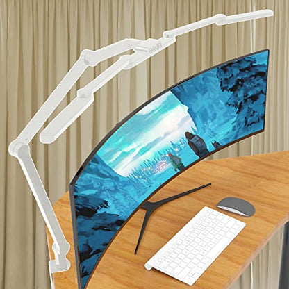 EPABINA LED Desk Lamp for Home Office, 41.5" White Clip on Architect Desk Lamp with Clamp, 24W Adjustable Dimmable Bright Swing Arm Eye Care LED Table Light Clamp on Office Lighting - color: White+9 rotatable parts
