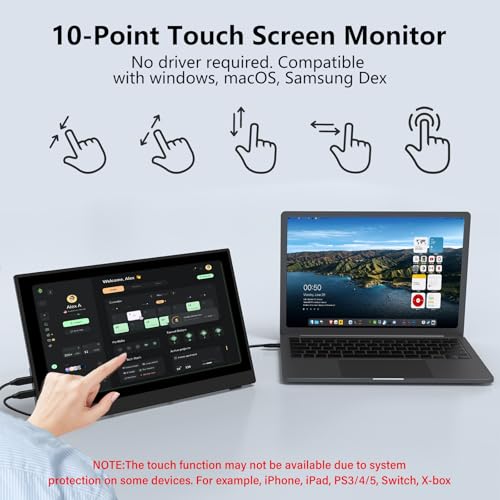 InnoView 15.6" Portable Monitor 60Hz Touchscreen 1080P 10-Point Touch Screen Monitor Portable with Protective Sleeve Built-in Stand, 1200:1 HDMI USB C Travel Monitors for Laptop, PC, Phone - size: 15.6 inch