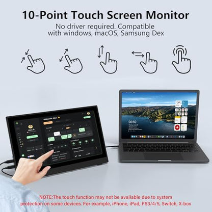 InnoView 15.6" Portable Monitor 60Hz Touchscreen 1080P 10-Point Touch Screen Monitor Portable with Protective Sleeve Built-in Stand, 1200:1 HDMI USB C Travel Monitors for Laptop, PC, Phone - size: 15.6 inch