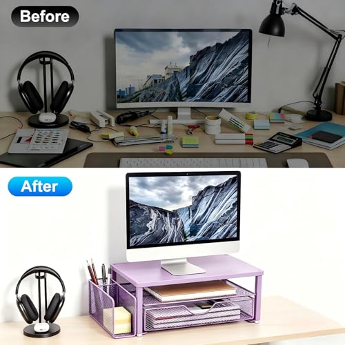 Spacrea Desk Organizers and Accessories, Printer Stand with Storage, Purple - color: Purple Metal