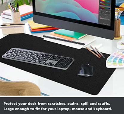 Extra Large Leather Desk Pad with Suede Base Office Mat for Home - Waterproof, Non-Slip, PVC - Black, 24" x 36" - color: Black, size: 24x36 inch