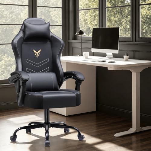 GTPLAYER Gaming Chair, Office Chair High Back Computer Chair for Adults, Leather Desk Chair Executive Ergonomic Height Adjustable with Headrest and Lumbar Support, 300lbs Black - color: Black Without Footrest