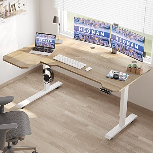 Ergonomic Electric Standing Desk 59 Inch, Height Adjustable Sit Stand Desk with Memory Keypad and Large Work Surface - color: Oak, size: 59'' (L-Shape, Single Motor)